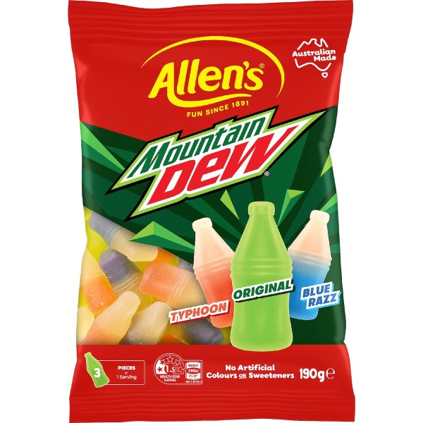 Allens Mountain Dew Bottles Candy Lollies Bag 190g