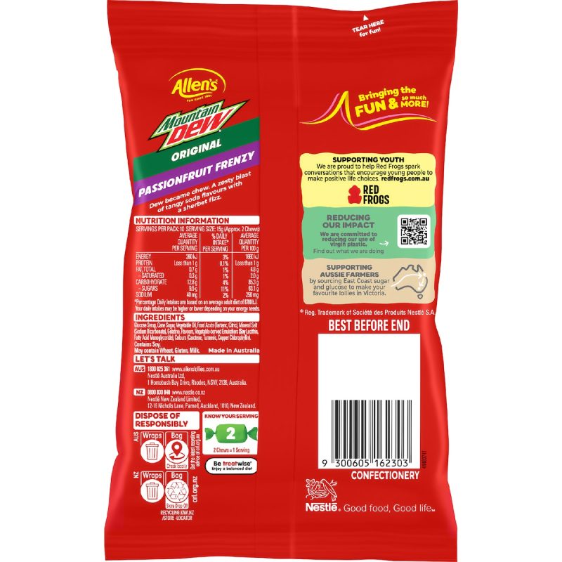 Allens Mountain Dew Bottles Chews Candy Lollies Bag 150g