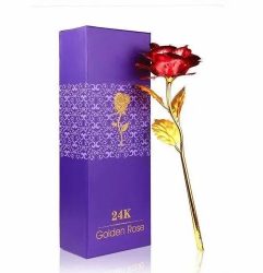 24K Gold Plated Rose Red With Heart Stand Anniversary Valentine Gift
