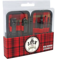 Jack The Barber Full Accessories Grooming and Maintenance Manicure Kit for Men Jack The Barber 7 Piece Mens Grooming Kit includes: Nail clippers, scissors, nail cleaner, nail file, tweezer as well as other accessories to manage all your daily grooming needs. Material: Stainless Steel
