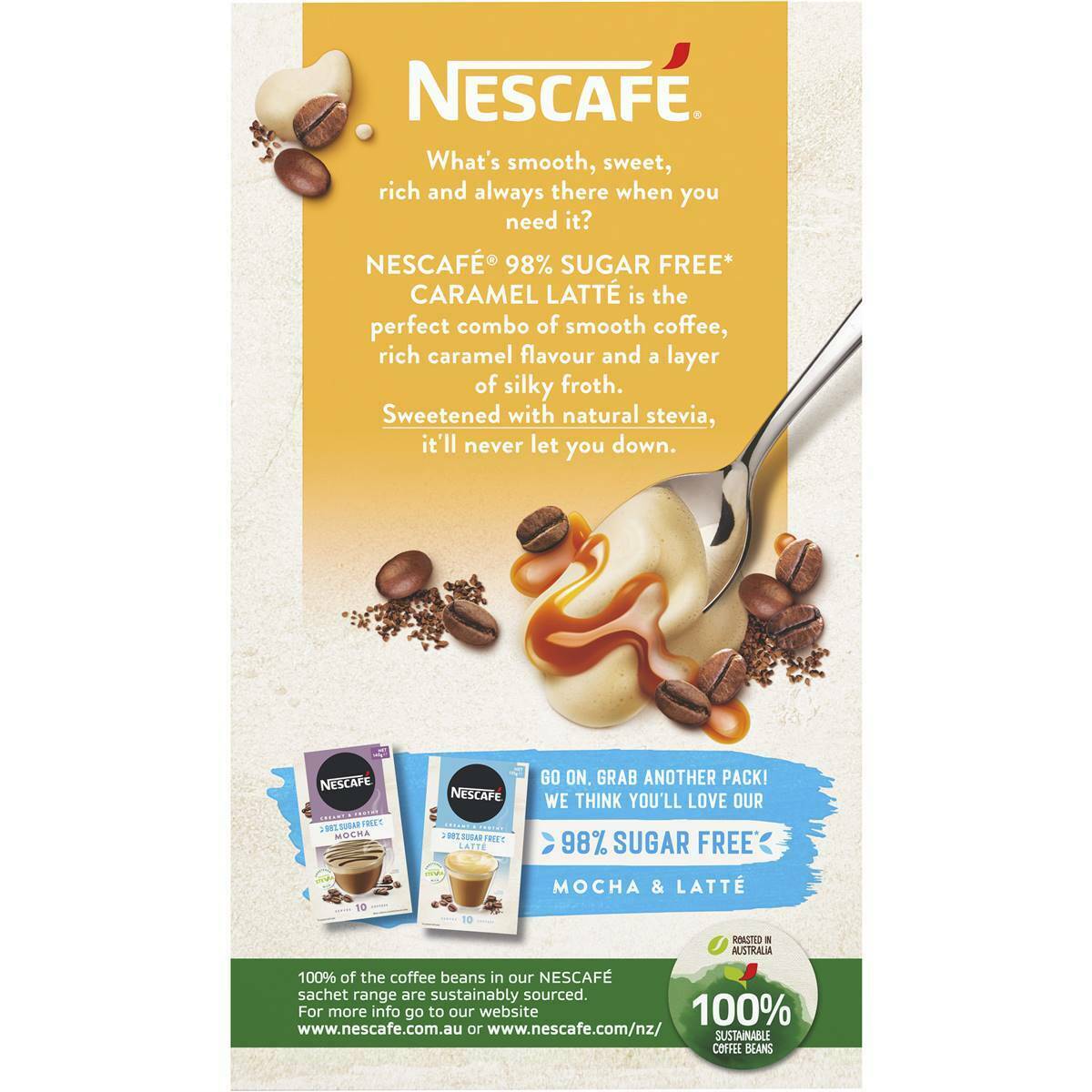 Nescafe Coffee Sugar Free Caramel Latte Sachets 10 Pack - Image 3