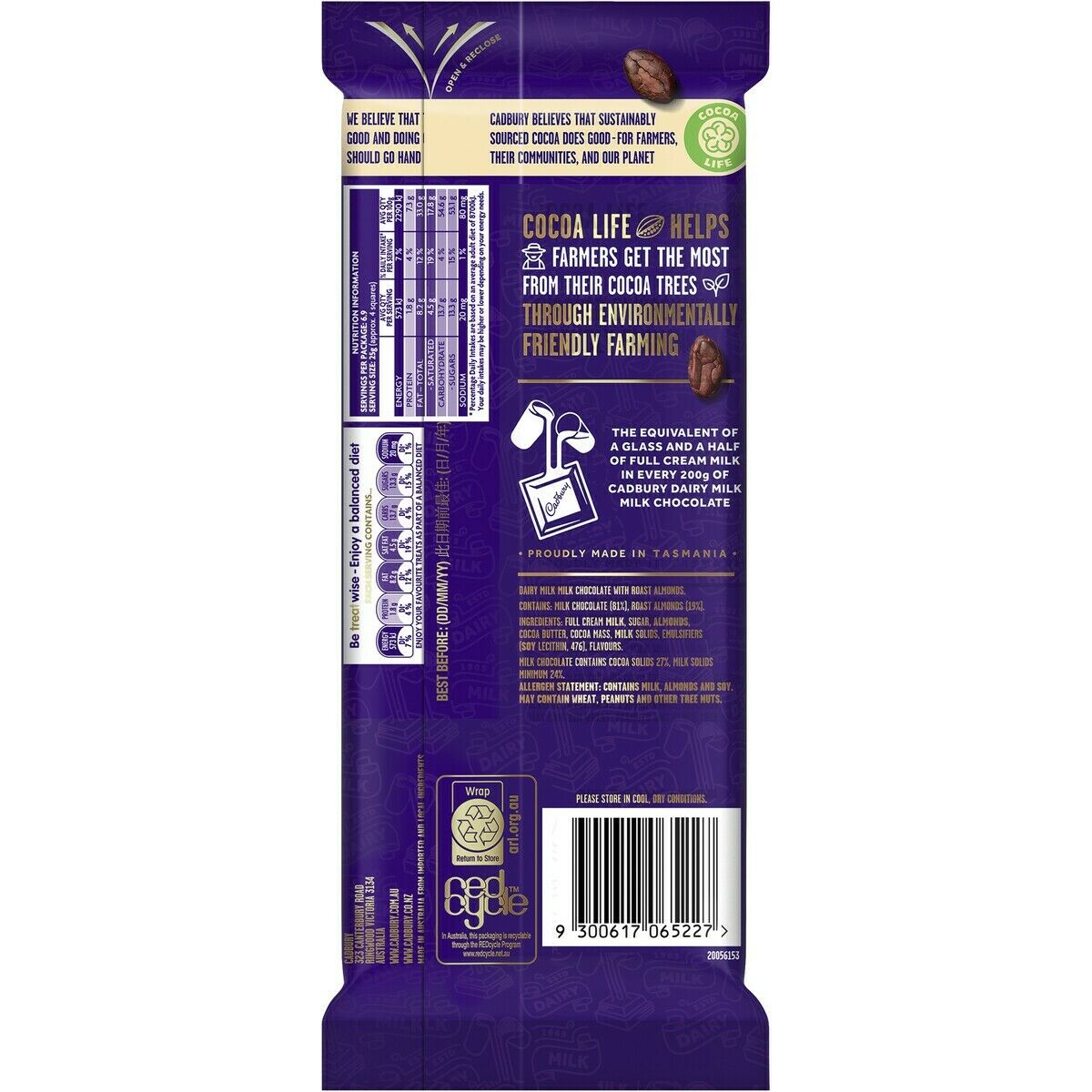 Cadbury Dairy Milk Roast Almond 180g Chocolate Block - Image 3