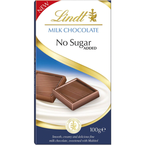 Lindt Milk No Sugar Added Chocolate Block 100g