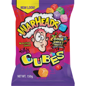 Warheads Cubes Sour and Sweet Fruity Chewy Candy 150g Bag X 12 Bags